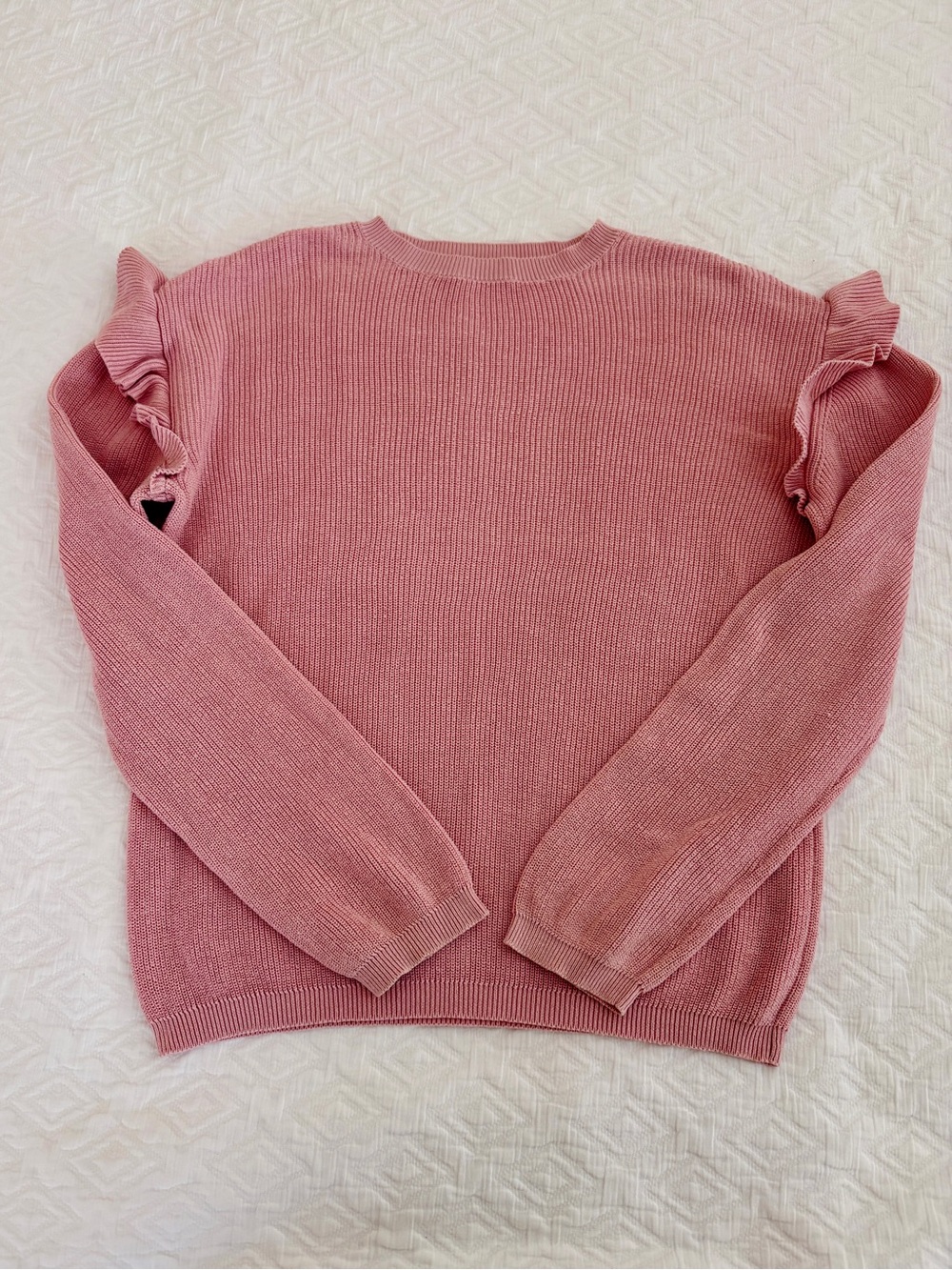 Mango Pink Ruffle-Shoulder Knit Sweater